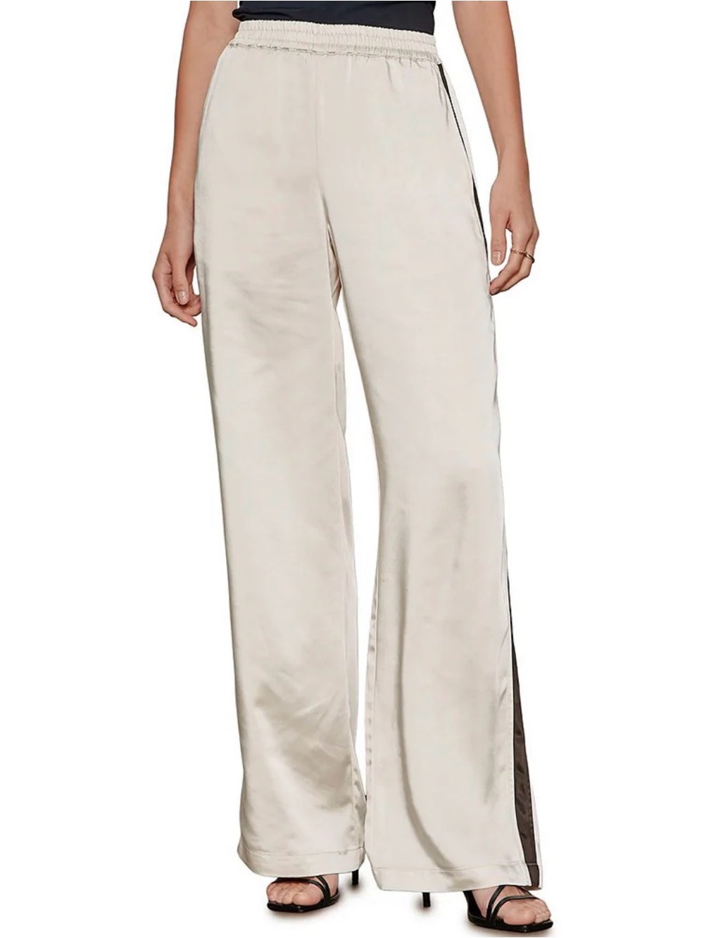 Steve Madden Cream Satin Wide-Leg Pants with Contrast Side Stripe